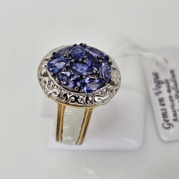 Gems En Vogue Tanzanite Cluster Ring Palladium Sterling Silver 24k Size 7! New - Picture 3 of 8